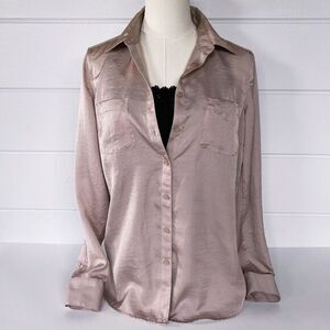 Gap‎ Romantic Pink Button Up Shirt XS S Flowy Silky Slinky 90s Minimalist Chic